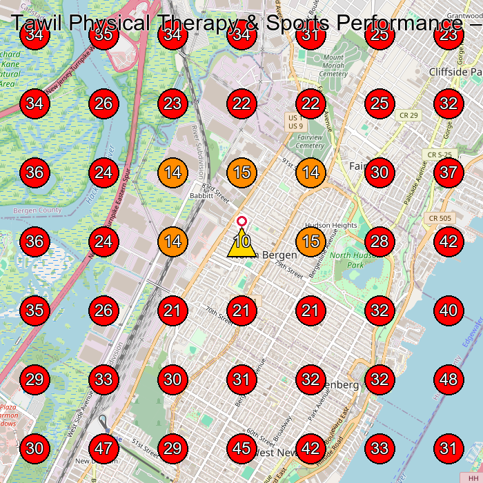 Tawil Physical Therapy & Sports Performance GeoGrid visibility map for Chiropractor in North Bergen